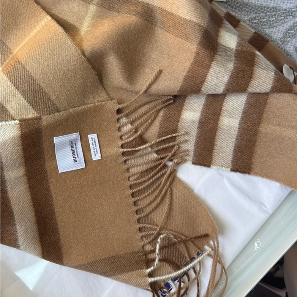 Burberry Beige and Cream Check Wool Scarf